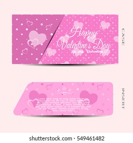 Vector greeting card with insert on the light pink background with pattern.
