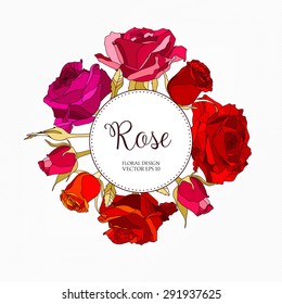 Vector greeting card or invitation design  with hand drawn roses for wedding or valentines day. Floral card template for mothers day or birthday