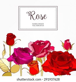 Vector greeting card or invitation design  with hand drawn roses for wedding or valentines day. Floral card template for mothers day or birthday