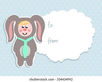 Vector greeting card with a kid in the Bunny suit for your design