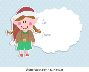 Vector greeting card with a kid in the elf costume for your design
