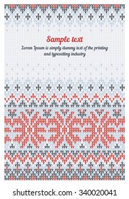 Vector greeting card of knitted pattern on christmas. Festive postcard with scandinavian, norwegian and slavic embroidered on christmas 3.1