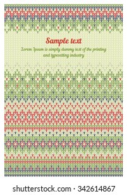 Vector greeting card of knitted pattern on christmas. Festive postcard with scandinavian, norwegian and slavic embroidered on christmas 2.2