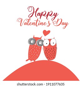 Vector greeting card with lovers owls on a Valentine's Day Gift Valentine to the St. Valentine's Day