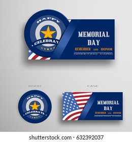 Vector greeting card for Memorial Day with usa flag, insert in the form of a blue medal with gold star.