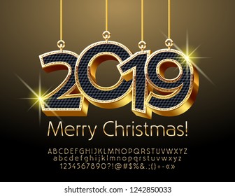 Vector Greeting Card for Merry Christmas 2019. Stylish slim Font.