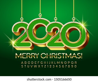 Vector Greeting Card for Merry Christmas with shine Toys 2020. Golden chic Font.