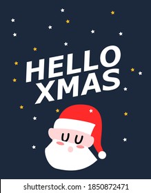 tarjeta de saludo vectorial de navidad y hola navidad con santa y regalo