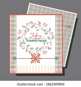 Vector greeting card Merry Christmas on checkered ornament