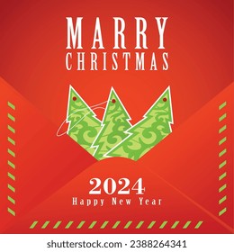 
Vector greeting card, Merry Christmas, Happy New Year 2024, corporate party invitation.