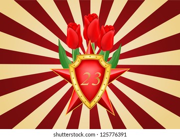 vector greeting card with military objects related to Victory Day or 23 February