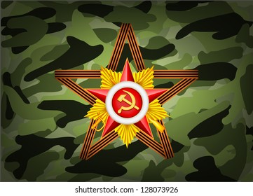 vector greeting card with military objects related to Victory Day or 23 February