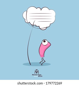 Vector greeting card. Monster near a tree with a place for text.