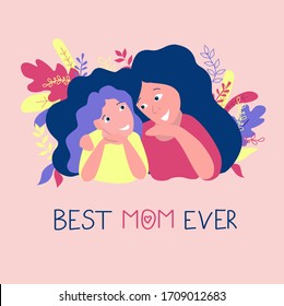 vector greeting card mother and daughter