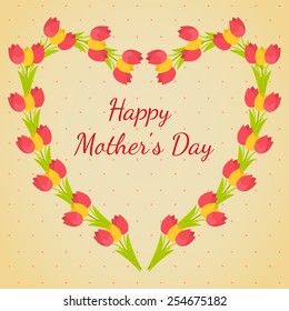 Vector greeting card for Mother 's Day. Tulip bouquet in flat design.