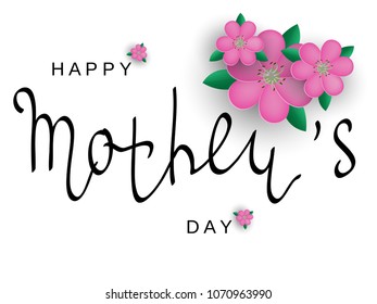 Vector greeting card with Mother's Day. Black calligraphy An inscription with pink flowers.