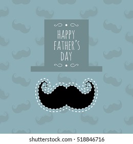 Vector greeting card with mustaches and cylinder. Flat design. Happy father's day