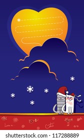 Vector greeting card for New Year and Christmas with pair of funny cats