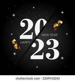 Tarjeta de saludo de vectores con Año Nuevo 2023. Plantilla de vectores para banner, web, red social, portada y calendario