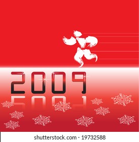 Vector greeting card for New Year's Day, with abstract humanoid silhouette rushing into the year 2009