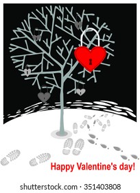 Vector greeting card on the black background. Happy Valentines Day