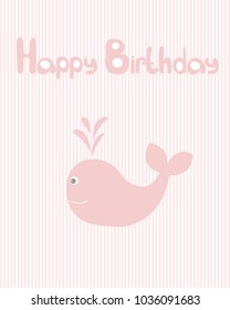 Vector greeting card on a festive theme. Cute whale with a greeting inscription.