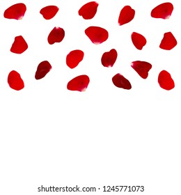 Vector greeting card on a festive theme. Flying scarlet rose petals, there is free space for photos or text.