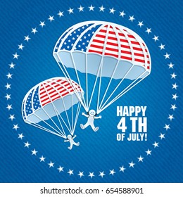 Vector greeting card on Independence Day with the image of the parachutes