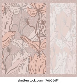 vector greeting card on seamless grunge background with seamless floral ornament in beige, clipping masks
