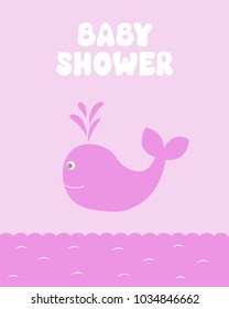 Vector greeting card on the theme of the baby shower. Cute whale with the inscription.