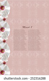 vector greeting card with orchids, may be used as a Women's Day backdrop 