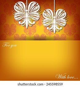 Vector greeting card with ornament on golden background for design