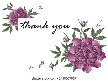 Vector greeting card with the peony flower elements