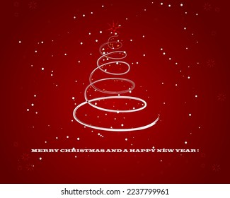Vector greeting card with a picture of a sparkling Christmas tree on a red background