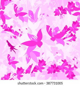 Vector greeting card with pink lily and violet arabis flower arrangement for your celebration