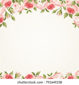 Vector greeting card with pink roses.