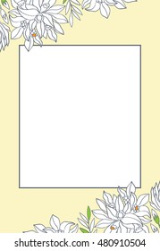 Vector greeting card with place for your text. Romantic, floral template for invitation card with a frame.  Cover for the book with a beautiful pattern. 