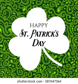 Vector greeting card or poster with Happy St. Patrick's Day message
Vintage green floral pattern with clover petal.
