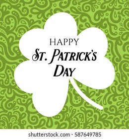 Vector greeting card or poster with Happy St. Patrick's Day message
Vintage green floral pattern with clover petal.