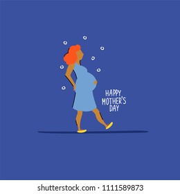 Vector greeting card with pregnant woman. Happy mother's day.