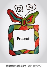 Vector Greeting Card with Present Box, Watercolor texture