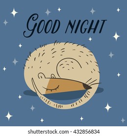 Vector greeting card with rat and message Good night