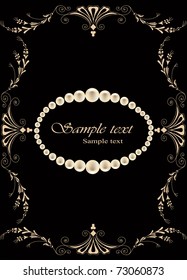 vector greeting card with realistic pearle bracelet and antique frame
