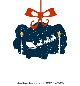  Vector greeting card with red bow, Santa Claus and Christmas tree in Figured Frame 