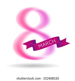 Vector greeting card with a ribbon that says congratulations. 8 march - woman's day