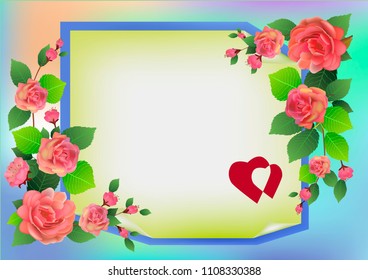 Vector greeting card roses and spring flowers on a yellow background