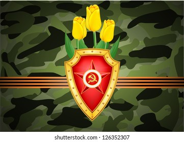 vector greeting card with Russian flag, related to Victory Day or 23 February