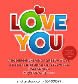 Tarjeta de felicitación vectorial para el día de San Valentín con estilo de emoticones. Conjunto de letras, números y símbolos. Contiene un estilo gráfico.