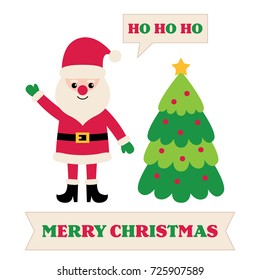 Vector greeting card with Santa Claus and Christmas tree