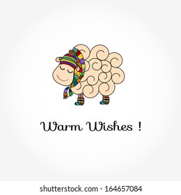 Vector Greeting Card with Sheep and Warm Wishes